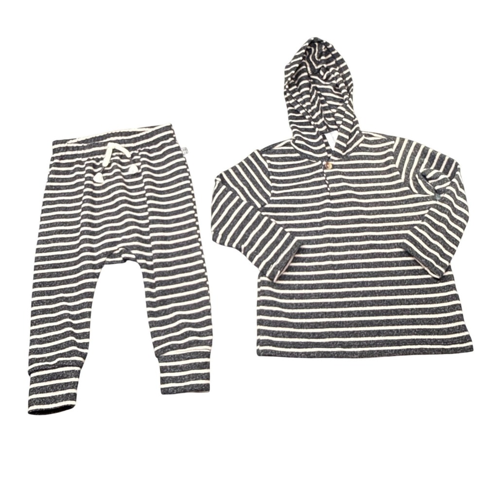Modern Moments by Gerber 12M Grey Striped Hoodie and Pants 2-Piece Set